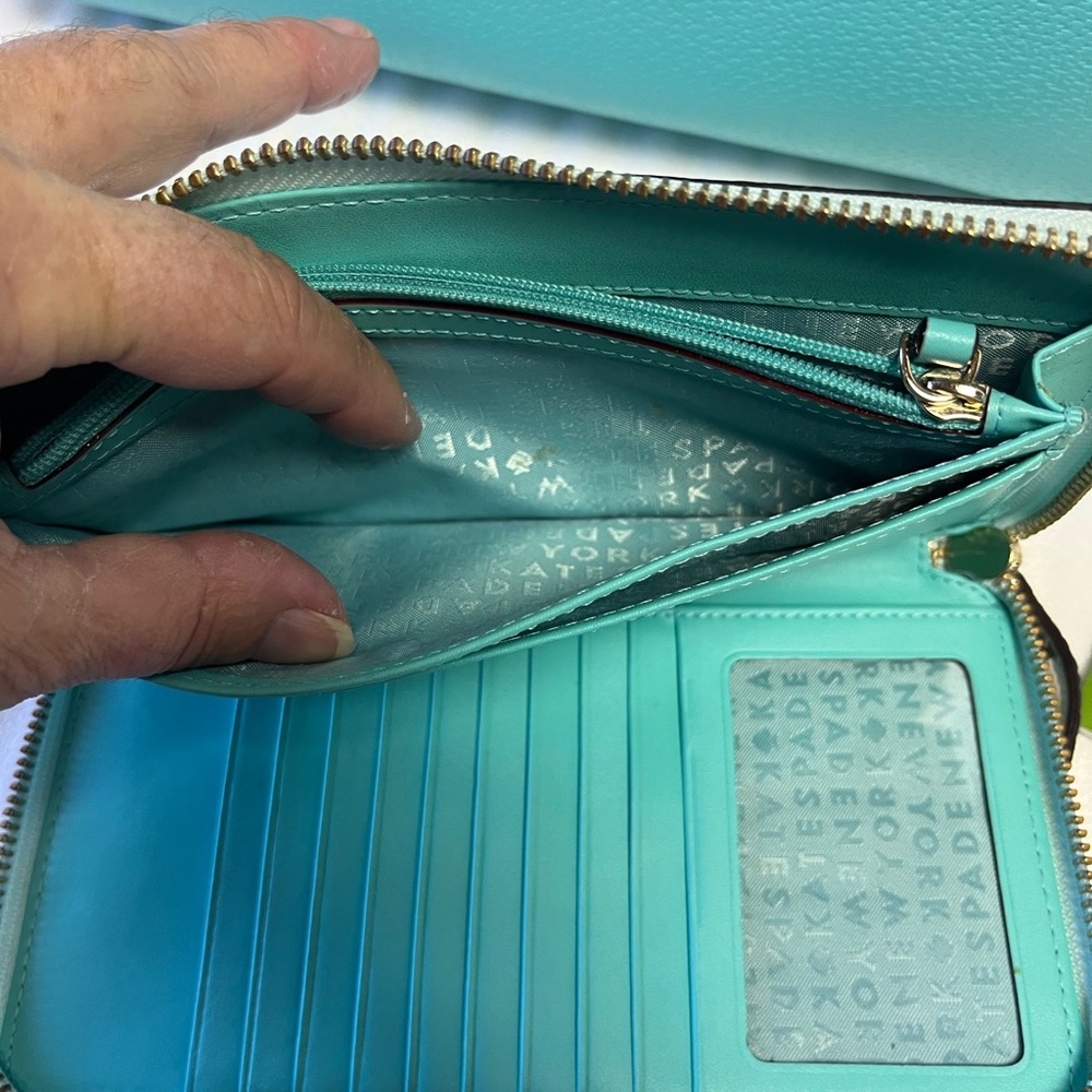 Aqua Teal Kate Spade Oliver Street Megan Grace Blue Leather Zip Around Wallet - Picture 5 of 7